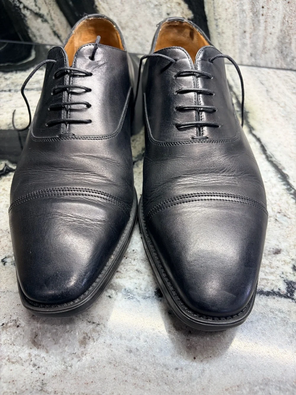 Santoni Black Cap Toe Oxford Dress Shoes Men’s UK 9.5 D US 10.5 Made in Italy